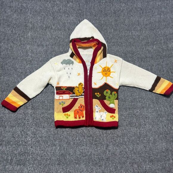 Peru Kids Sweater Unisex‎ Size 4 Youth Embroidered Details Hand Made Sun - Picture 1 of 7